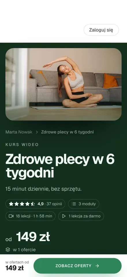 Strona kursu w cwicz.to z programem i ofertą